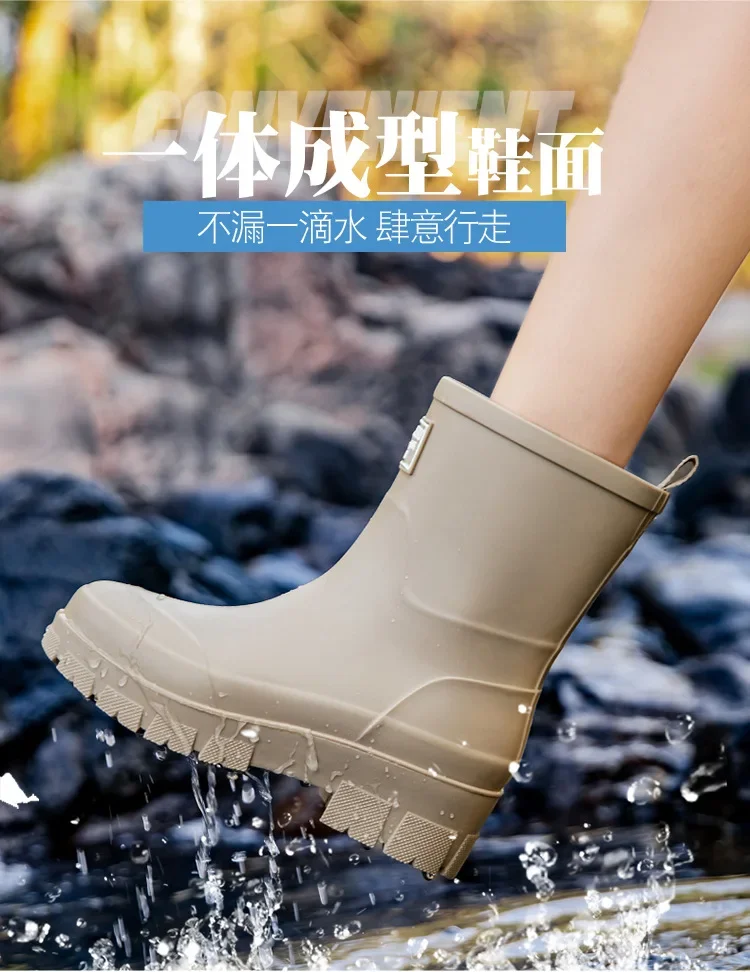 2026 Modische koreanische Damen-Regenstiefel (Wadenhöhe) mit dicker Sohle, verschleißfest, rutschfest, wasserdicht, für die Autowäsche geeignet – Detail 3