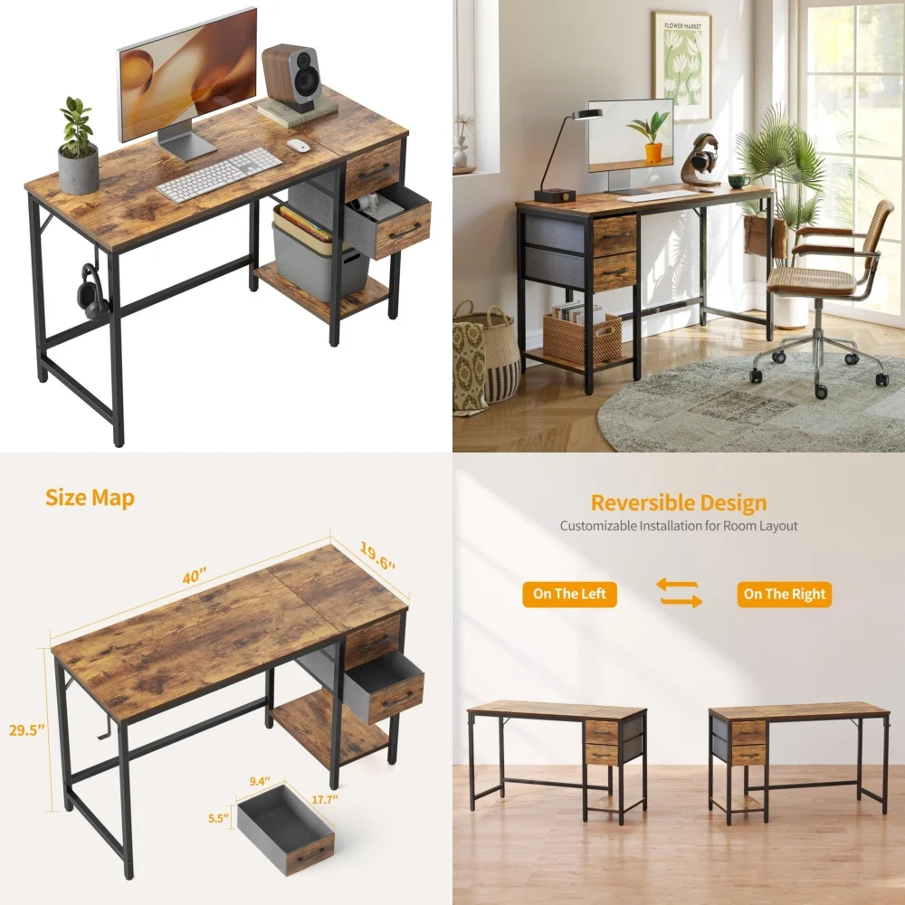 

Computer DesksCompact 40 Inch Home Office Desk with 2 Drawers for Study and Work Space Saving Design