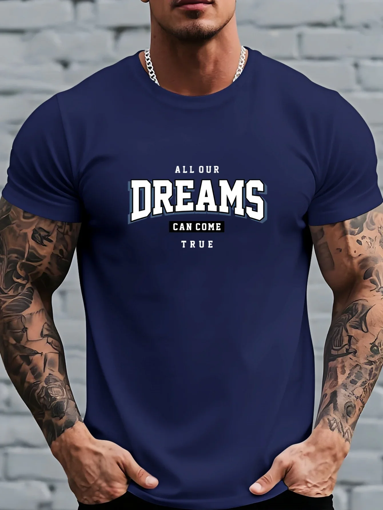 Fashion Men All Our Dreams Can Come True Varsity Letter Print T‑Shirt Summer Casual Tee Tops Trend Street Man Streetwear Tops