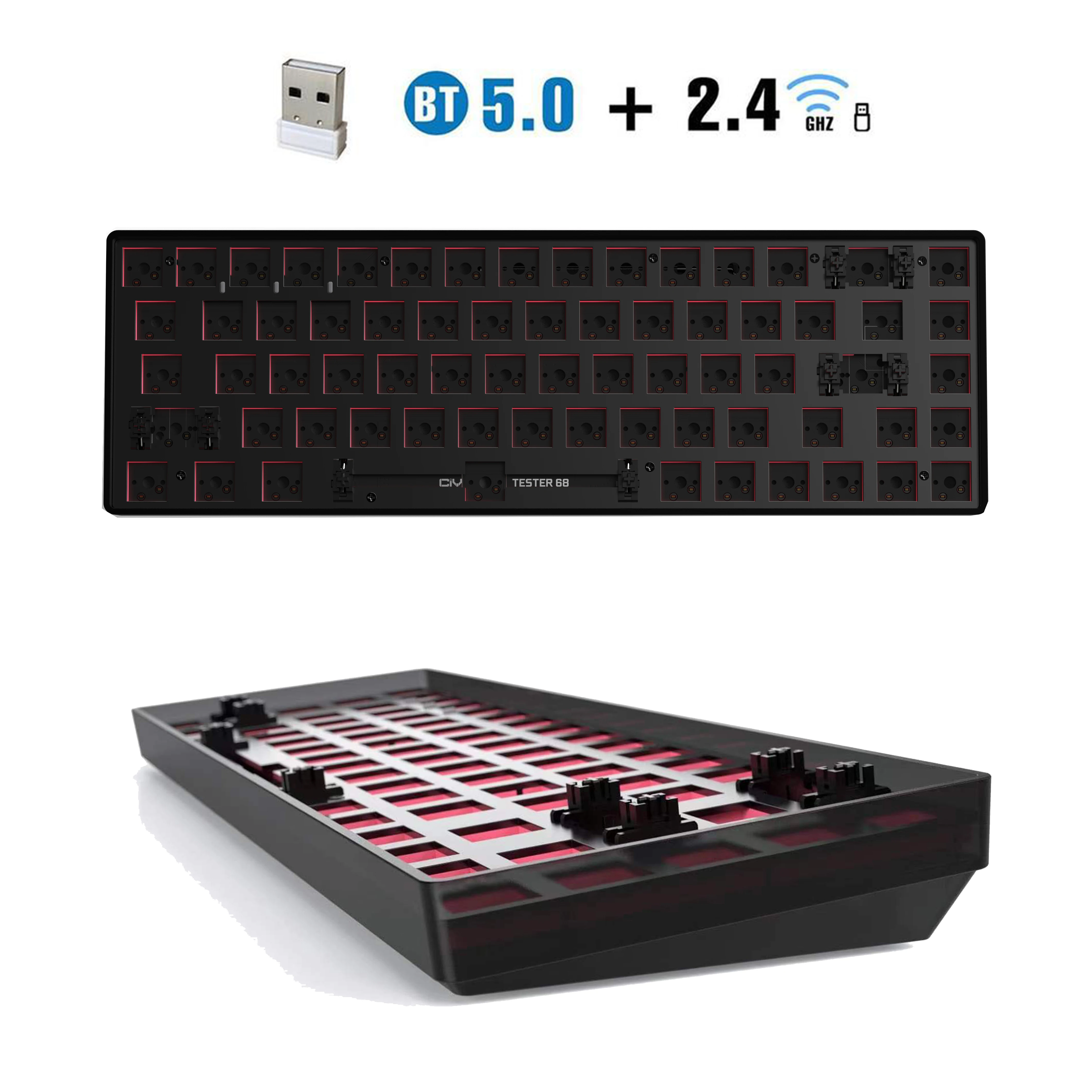 ZUOYA TESTER68 customized Mechanical keyboard kit  hot-swappable shaft base axis 2.4G Bluetooth  wireless keyboar gateron switch