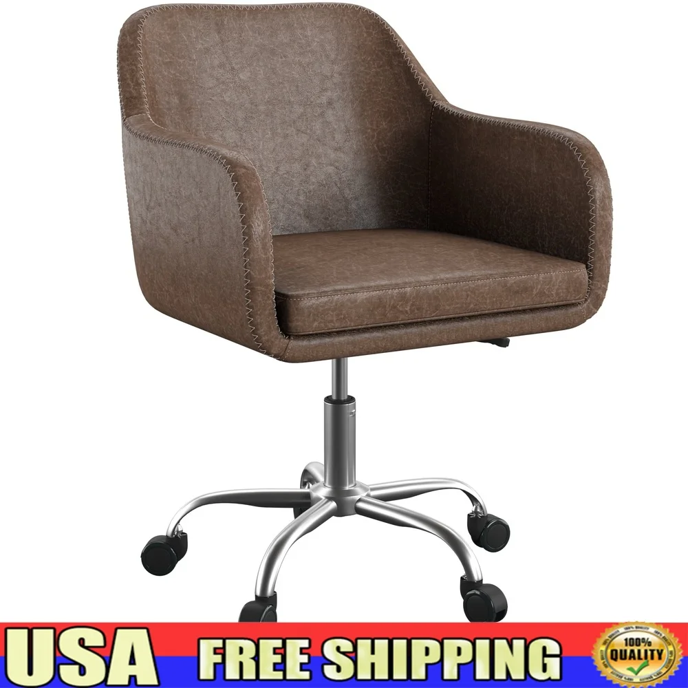 

Mid-Back Swivel Office Chair Adjustable Seat Rustic Fabric Upholstery Ergonomic Design Silver Base Black Wheels Comfortable