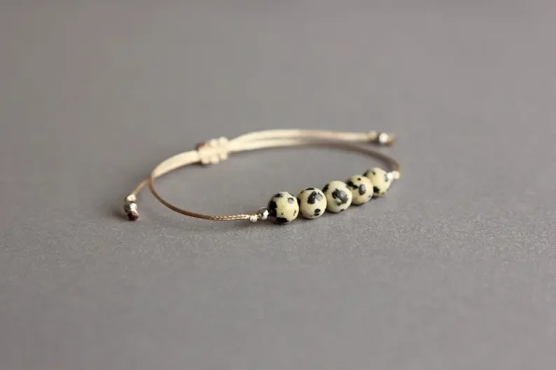 Dalmatian Jasper Calming Simple Rope Bracelet