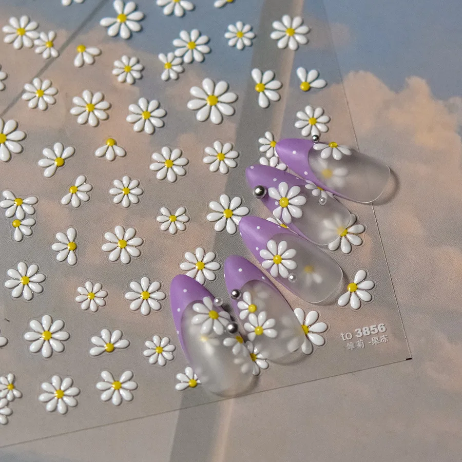 5D Gänseblümchen Blumenmuster Leuchtend Bunte Blütenblätter Kleine Wildblumen Nagelkunst-Aufkleber Selbstklebende Sticker Nagelkunst-Abziehbilder Dekoration DIY