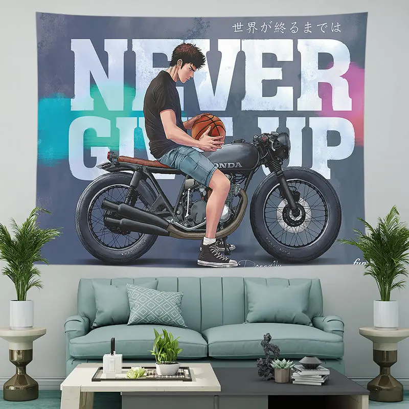 Motorcycle Racing Decorative Wall Dormitory Rental House Bedroom Bed Transformation Background Hanging Cloth Ins Cartoon