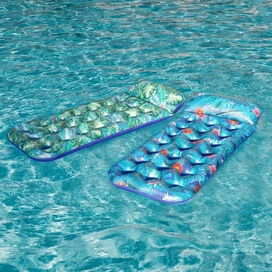 Iatable Pool Floats Adult 2 Pack Large Pool Float Raft with Headrest for Adults Tanning Pool Lounger Cooling Pool Floaties for