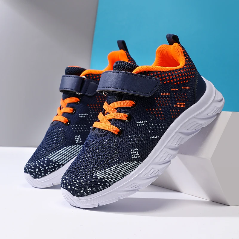 

New Hook Loop Running Shoes Child Breathable Knited Sports Shoes for Girls Summer Outdoor Anti-slip Boys Trainers zapatos nina