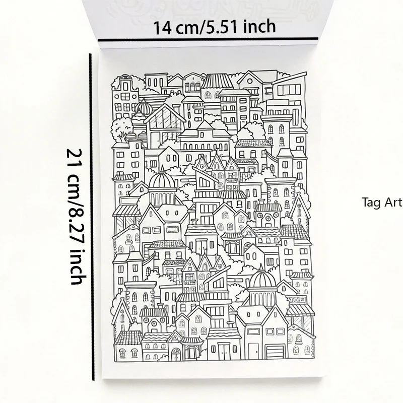 A Hand Drawn Adult Stress Relieving and Calming Graffiti Book, European Architecture/cute Pets/love/mandala Theme, 24 Pages
