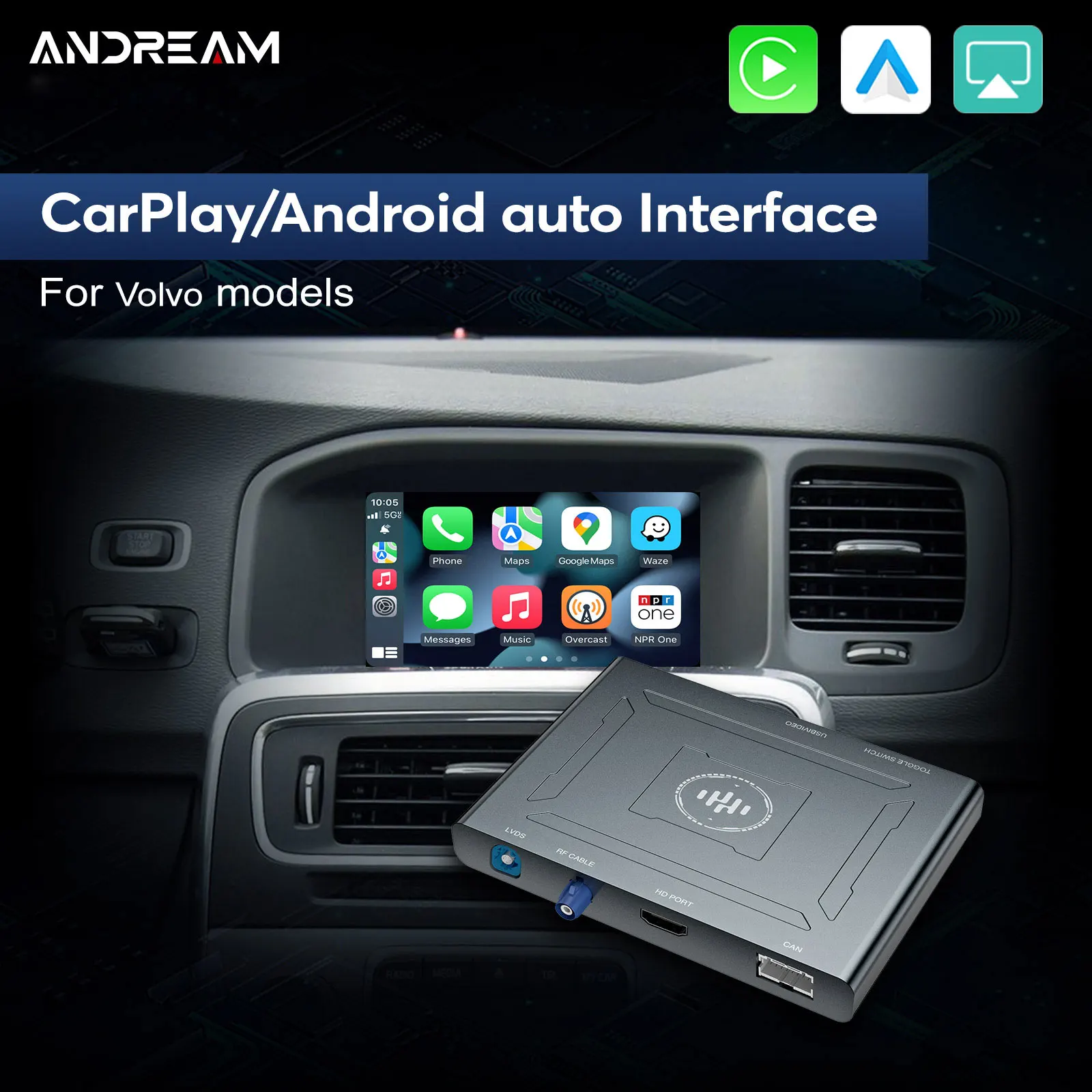 

Адаптер Andream Wireless CarPlay Android Auto MMI для Volvo XC70 XC90 S80 S90 V70 с Android Auto Mirror Link AirPlay и т. д.