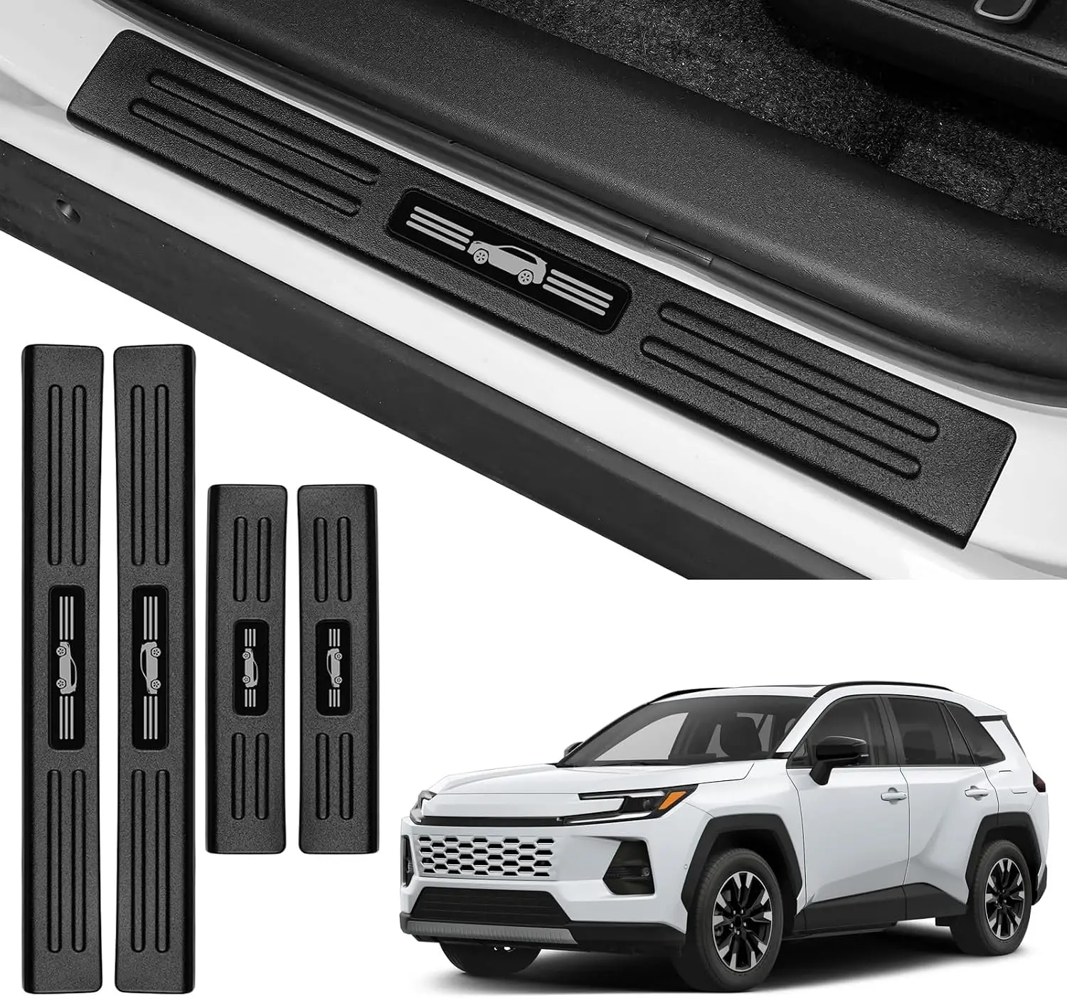 Door Sill Guards Compatible For Toyota RAV4 2026 2027 LE/SE/XLE/XSE/Woodland/Limited Accessories ABS Material Door Sill Protecto