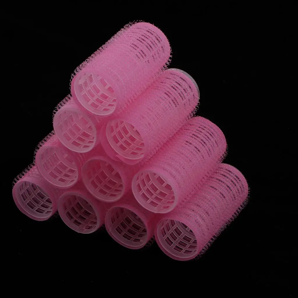 10Pcs/Pack Large Medium Small , Grip By Self, Salon Hairdressing Curlers - Various Sizes , adescribed, 10X-pink-28mm