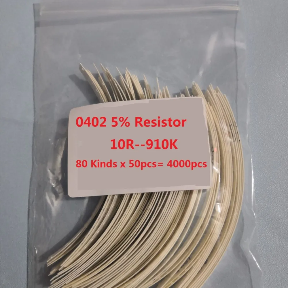0402 Resistor Kit 80 Kinds X 50pcs= 4000pcs SMD 10R To 1M 5% Sample Assorted Kit 910K 470K 100K 10K 4.7K 1K 470R 220R 100R Ohm