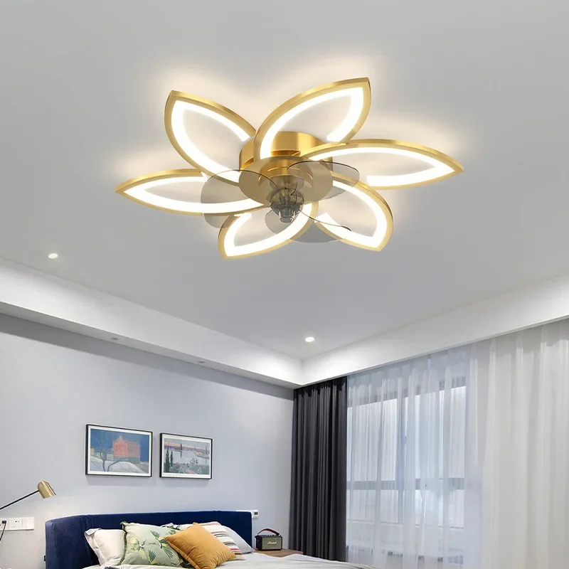 LED Modern Gold Polygonal Ceiling Fan Light, Iron Body, Acrylic High Transmittance Shade, Customised