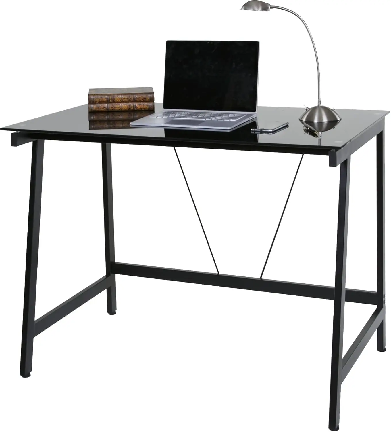 Contemporary Glass-Top Desk for Small Spaces, Small Writing Desk, Black