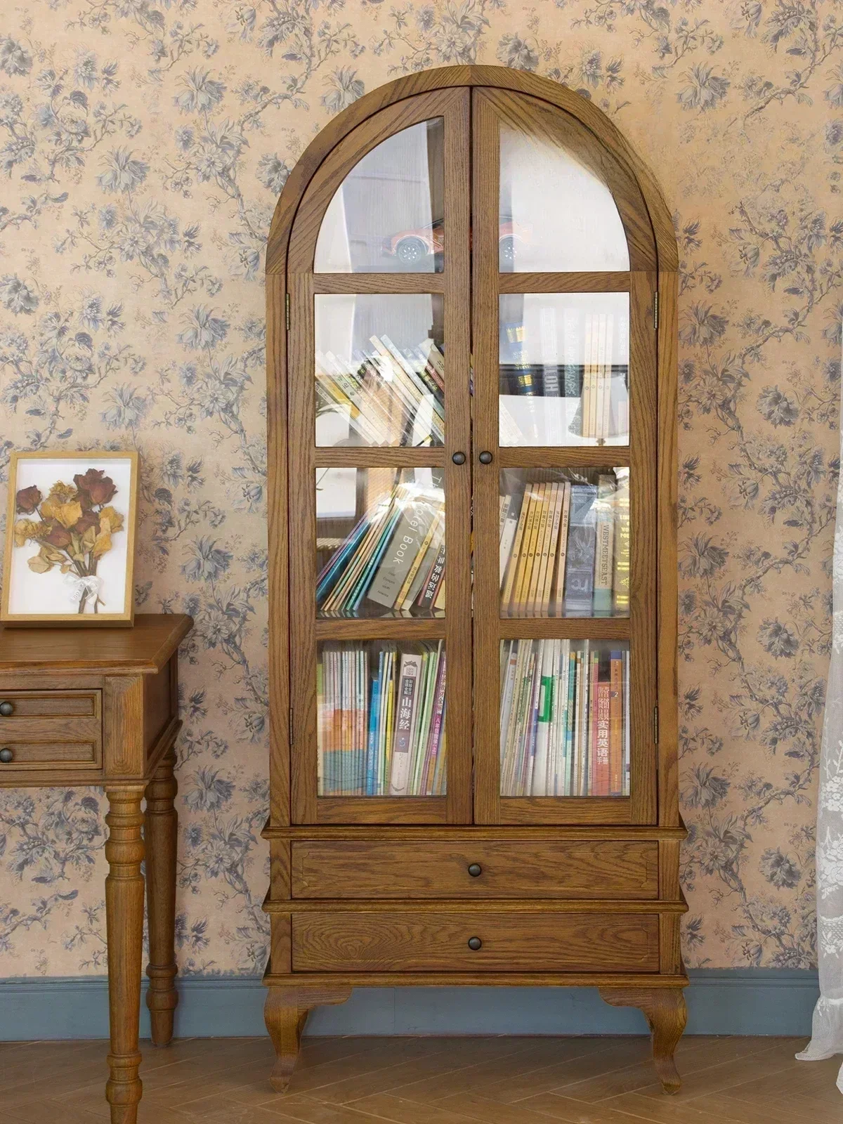 American Country Dome Bookcase Solid Wood Antique Wine CabinetHY