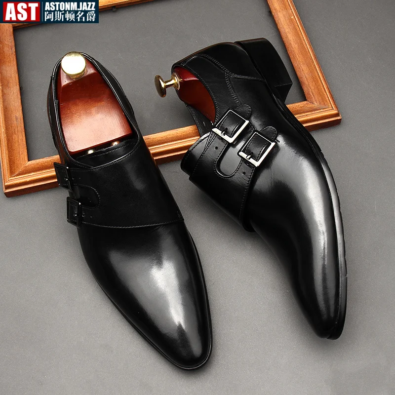 

Genuine Leather Mens Dress Shoes Quality Handmade Luxury British Style Fashion Buckle Wedding Social Oxfords Shoes Male Size 46