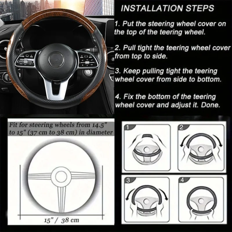 Peach Wood Grain Car Steering Wheel Cover Non-slip Four Seasons General Motors Handle Cover  Fits 14.5-15\