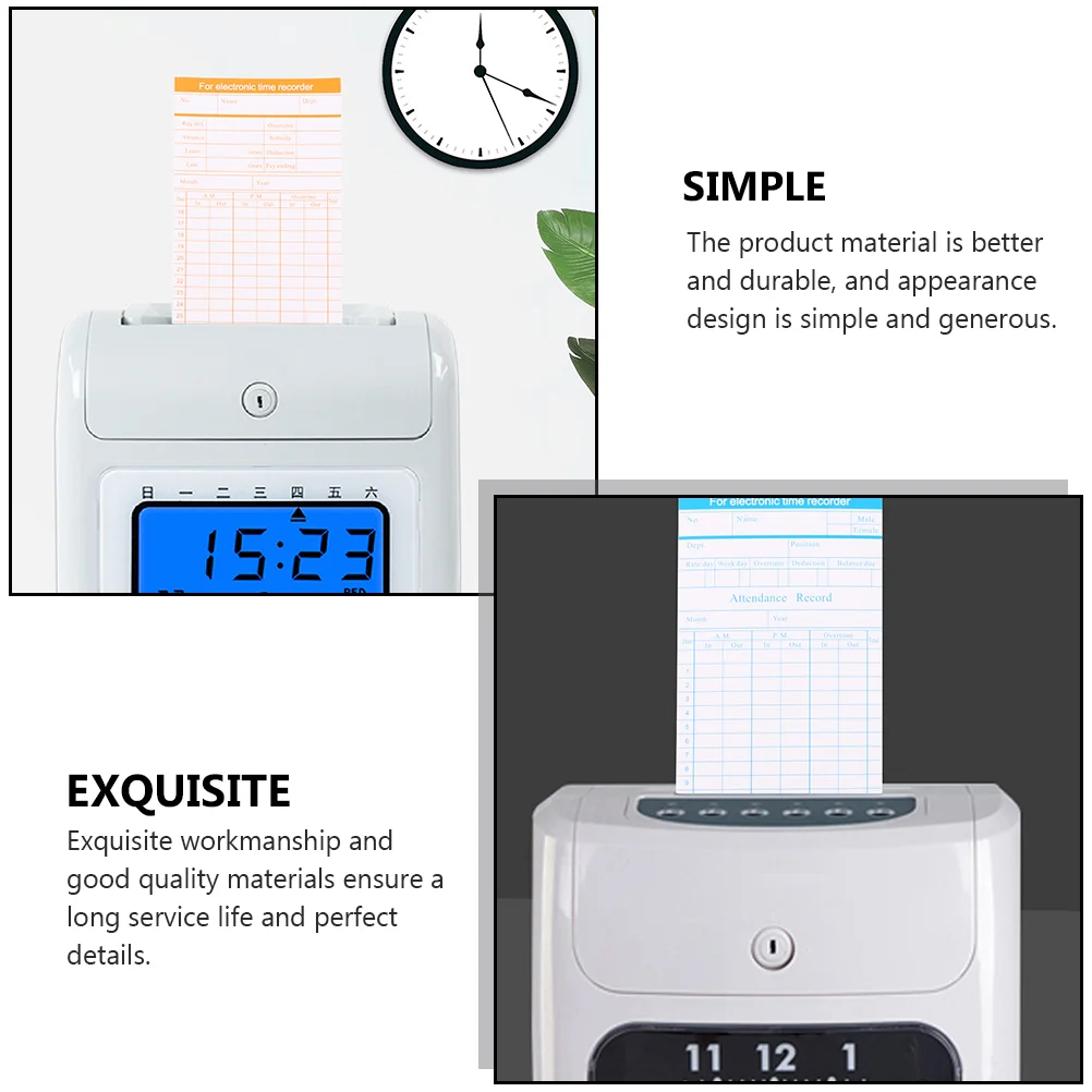 200 hojas de tarjetas de asistencia en inglés, dispensador de cinta transparente, grabadoras de papel, tarjetas de reloj de tiempo, trabajo adhesivo