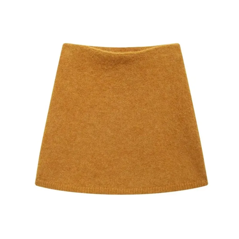 TRAF Women Blended Mini Skirt For Autumn Sexy Knit Streetwear Casual Elastic Short Skirts Solid Color Female Skirt