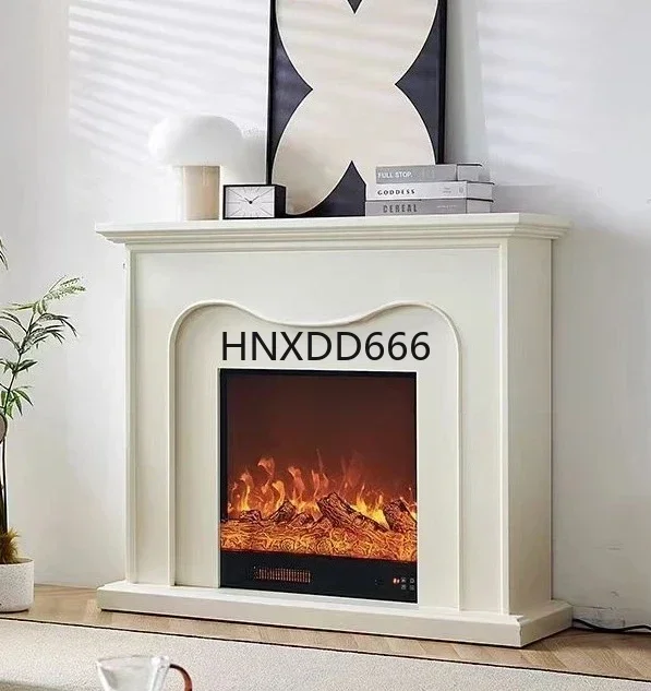

1.2M French Fireplace Curio Cabinet Ins Style Solid Wood Entrance Cabinet Home Heating LED Light Background Wall