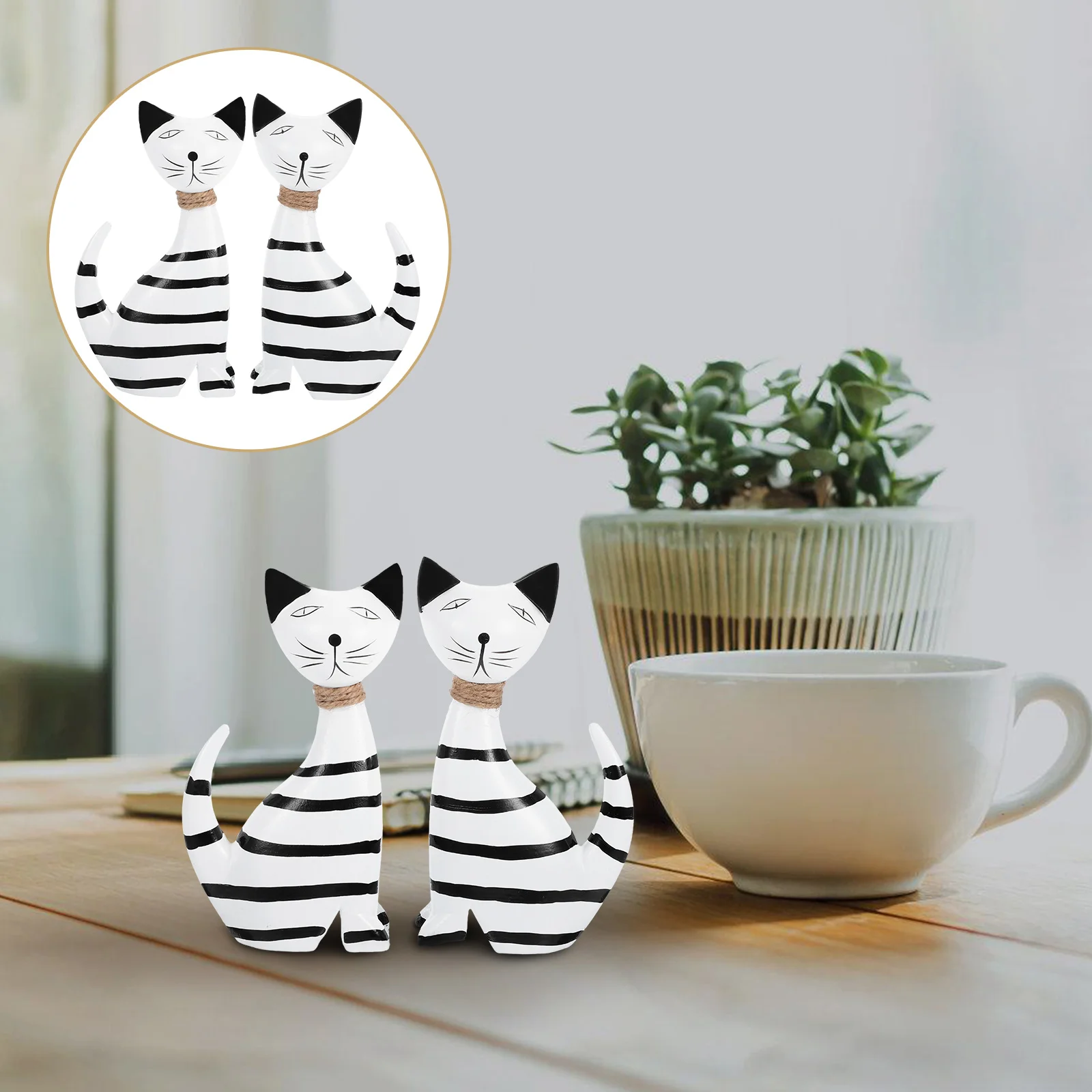 

2 Pcs Wooden Cat Ornament Figurines Home Decor Room Accessories Ornaments Desktop Office