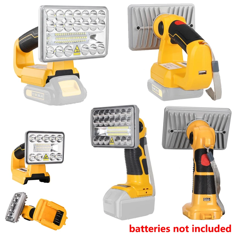 

3/5 Inch 18V LED Flashlight Outdoors Spotlight Light For DEWALT 18V lithium ion battery DCB201 DCB200 Outdoor Lighting with USB