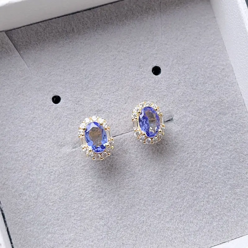 VVS Grade Natural Tanzanite Earrings Allergy 925 Silver Earring with 18K Gold Plated 4mm*6mm Total 1ct Tanzanite Jewelry