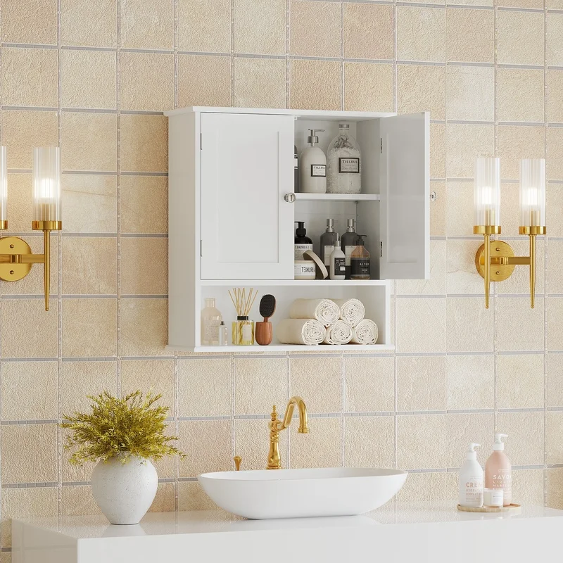 

Wall-Mounted 3-Tier Medicine Cabinet with Adjustable Shelves, Over-Toilet Storage for Bathroom, Kitchen, Entryway, Laundry Room, White
