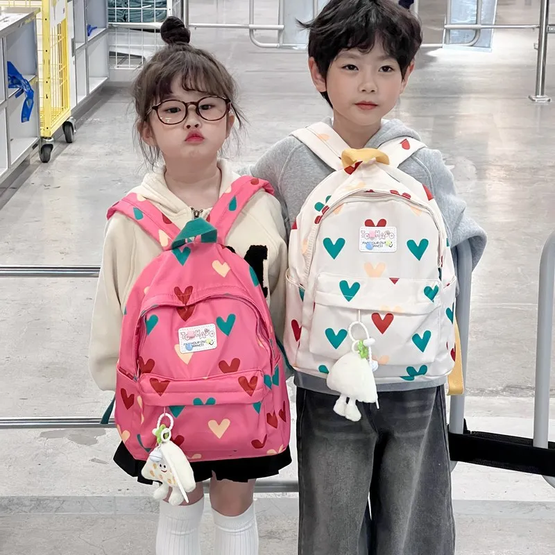 Mochila escolar cru doce amor meninos e meninas mochila impermeável náilon passeio crianças mochila leve kawaii