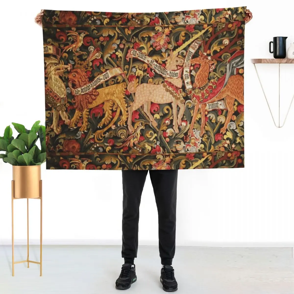 

UNICORN;DRAGON,LION,STAG AND OTHER ANIMALS Floral Medieval Tapestry Throw Blanket All Weather Soft Throw Blanket for Sofa