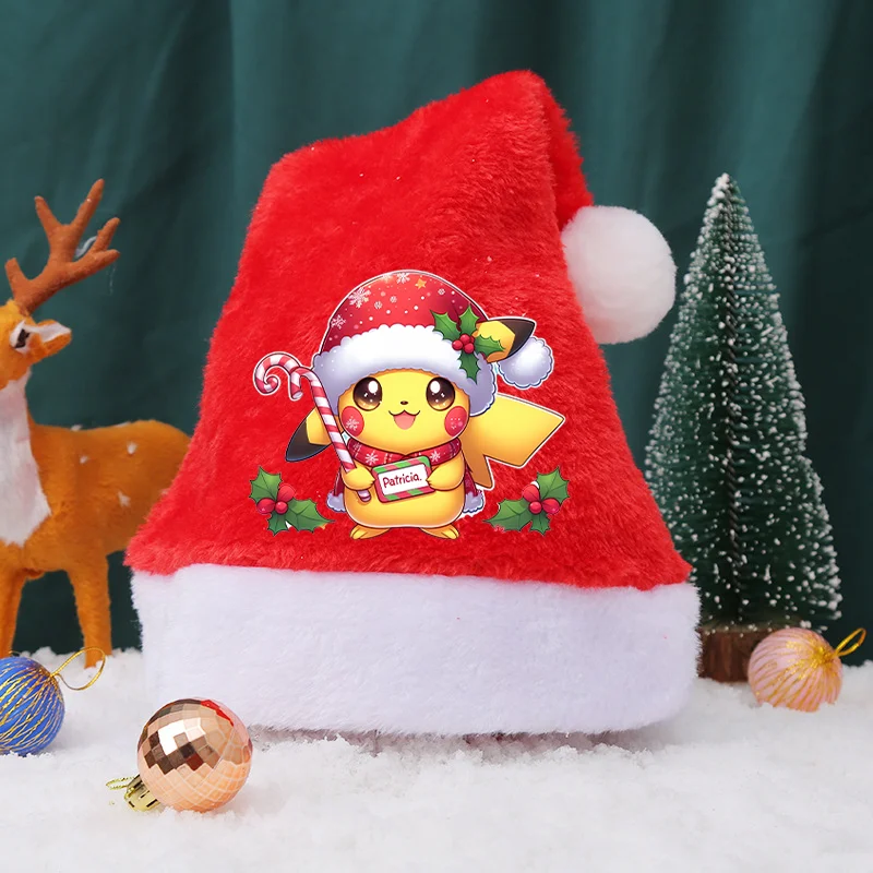 Пикачу-Покемоны-Шапки-Санта-Клауса-Красная-Рождественская-Кепка-Дети-Взрослые-Фестивальные-Украшения-Рождественское-Платье-Декор-Для-Вечеринки-Косплей-Милый-Детский-Подарок