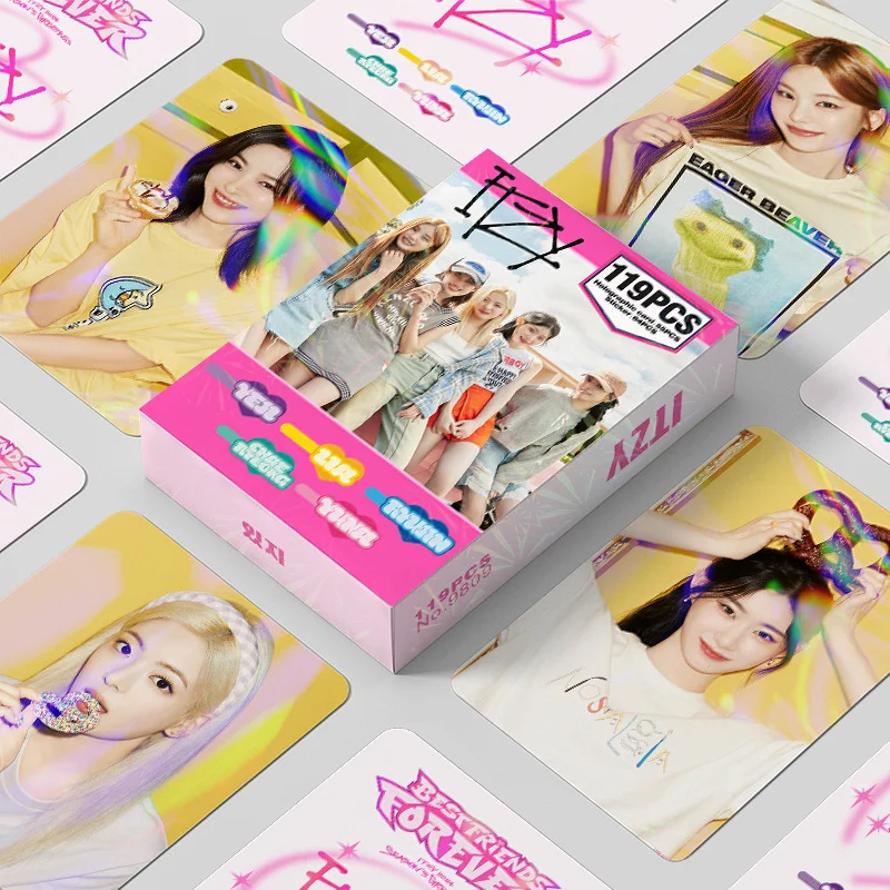 Sesión fotográfica láser Kpop ITZY, pegatinas de tarjetas Lomo HD, postal de alta calidad, Yeji Lia Ryujin Chaeryeong Yuna, regalo para fanáticos, 119 unids/set