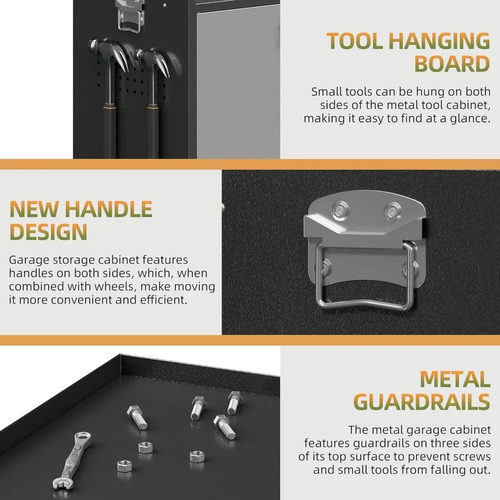 Armoire à outils roulante en métal robuste 34 résistant à la rouille avec roulettes pour le rangement du garage et les outils de suspension
