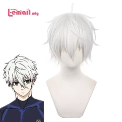 Perruque synthétique de 30cm – l-email, perruque de Cosplay de couleur blanche et argentée avec serrure bleue pour homme, résistante à la chaleur