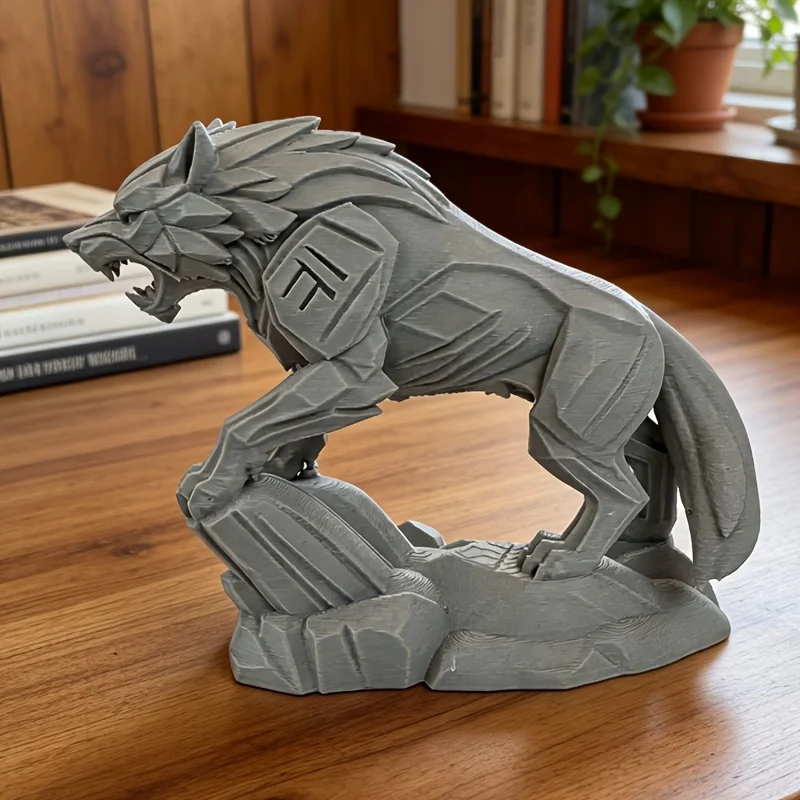 1-teilige Wolf-Krieger-Figur, 3D-gedruckte, kraftvolle Wolf-Krieger-Statue, vielseitige Dekoration, geeignet für Zuhause, Schlafzimmer, Büro, Schreibtisch, vielseitige Dekoration – Detail 3