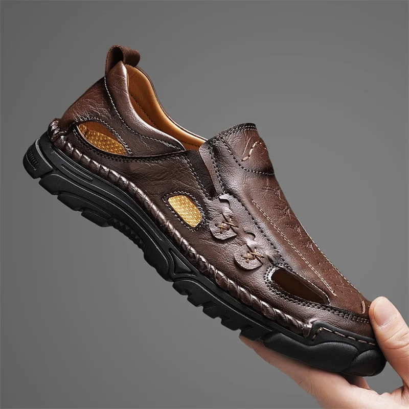 

Новые мужские летние уличные сабо 2026 года с мягкой подошвой, нескользящие, дышащие, с перфорацией, закрытым носком, больших размеров, для пляжа