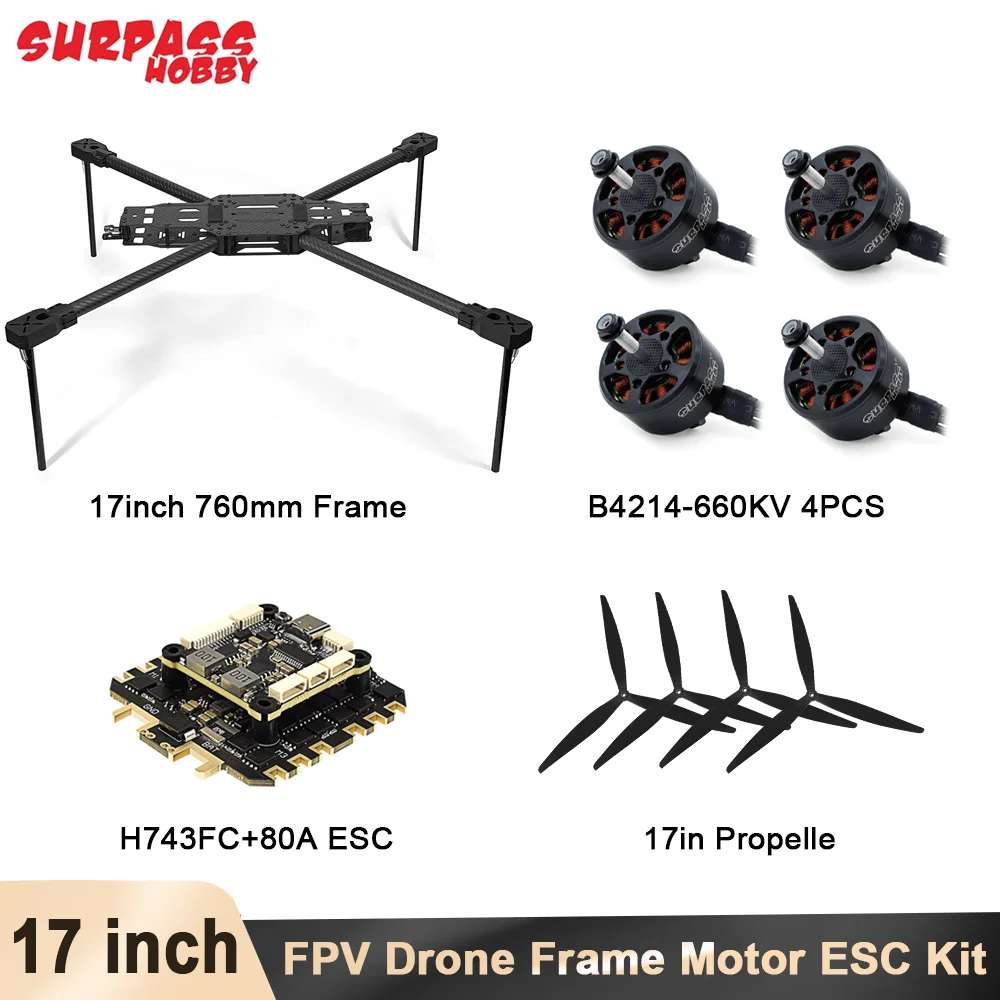 

SURPASSHOBBY 17 inch FPV Drone Frame Kit IDF-17 inch 760mm Wheelbase Carbon Fiber Frame 10KG Load Capacity Brushless Motor