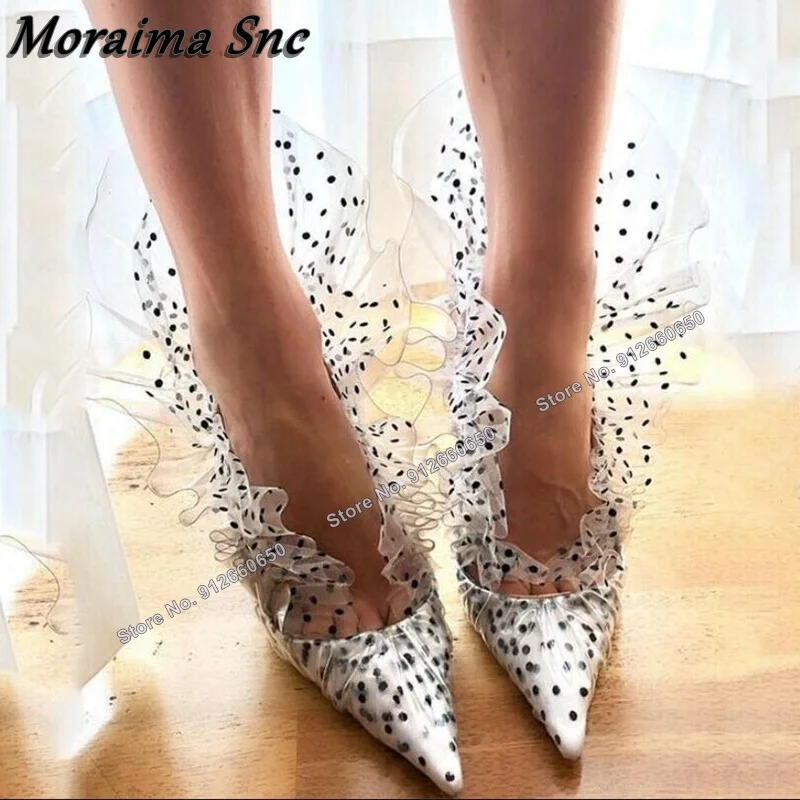 

Moraima Snc Air Mesh Decor Polka Dot Sandals Pumps Women Thin High Heels Shoes Women Stilettos Heels Fashion Pointed Toe Sandals