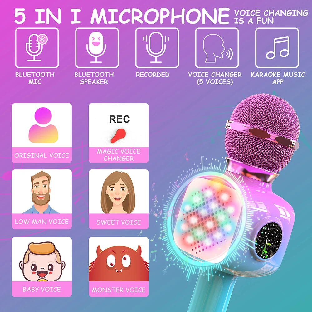 

Беспроводной Bluetooth караоке для детей и взрослых, микрофон, портативный ручной микрофон для караоке, динамик для вечеринок, путешествий, подарков