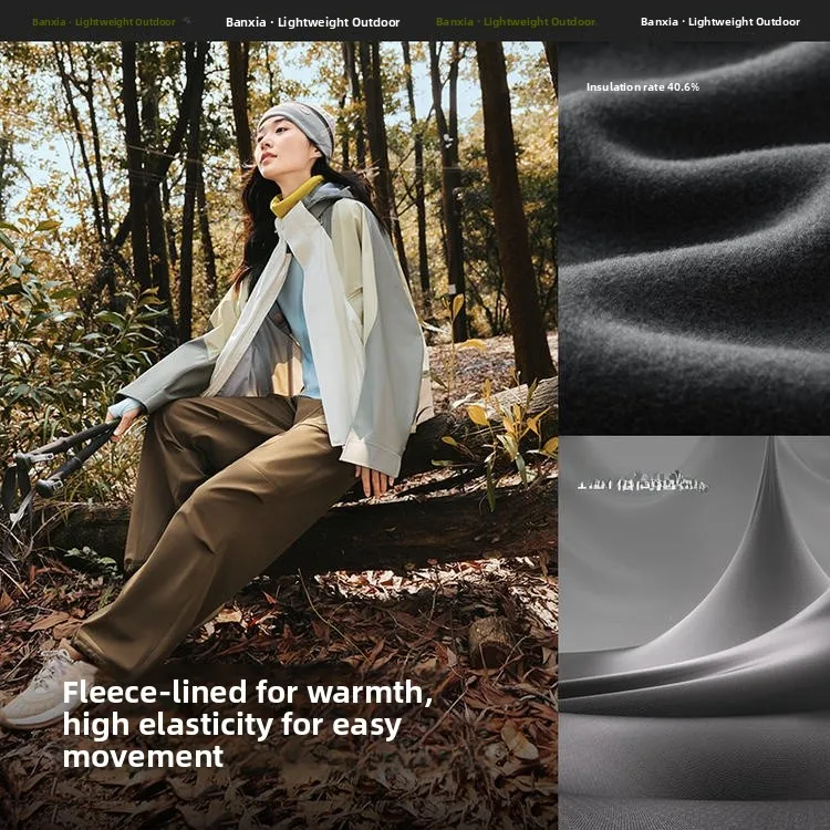 Outdoor Women's Fce Lined Soft ell Pants Windproof Hiking Trousers Paratrooper Pants Mountain Climbing Gear Breathable view 3