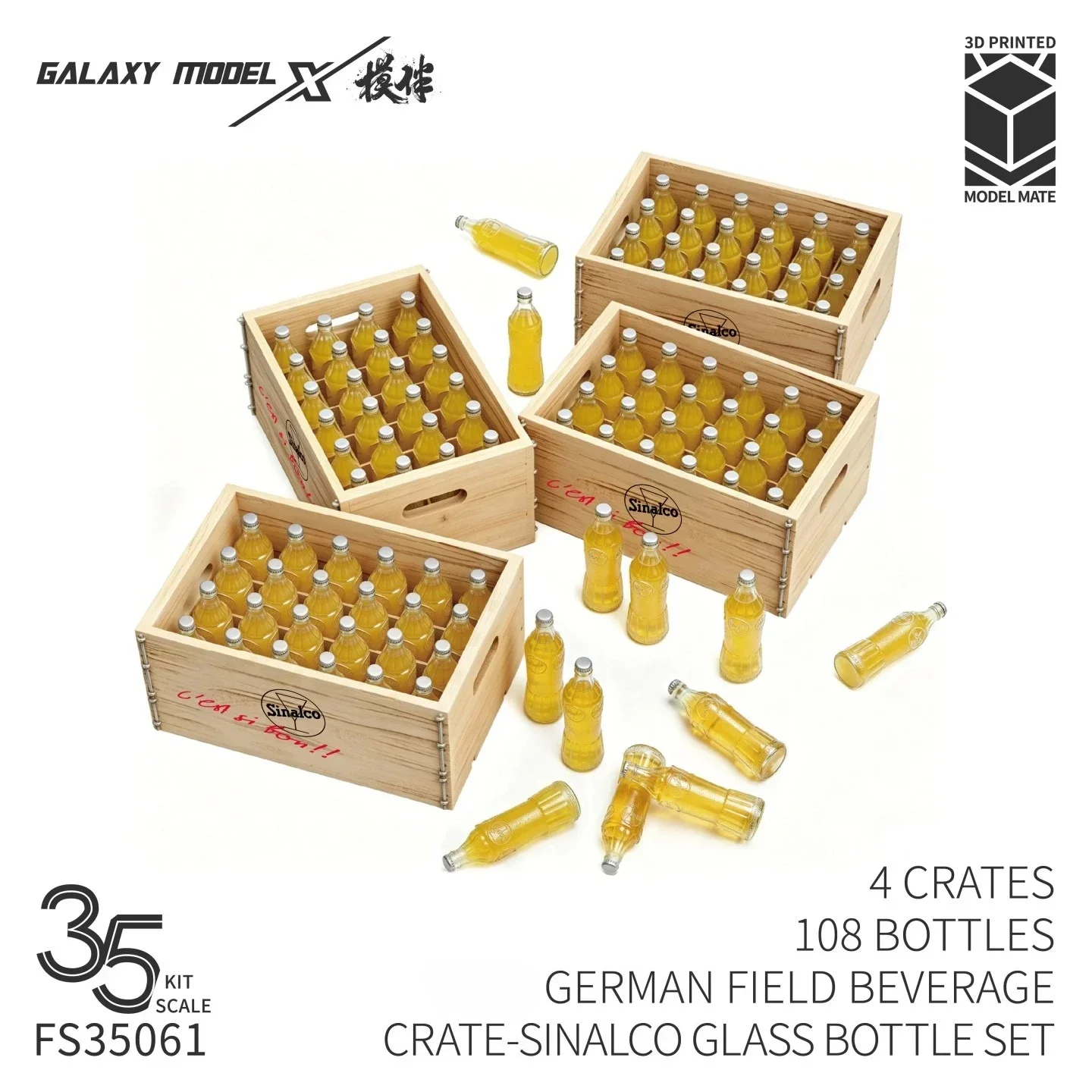 Galaxy 3D Printed Resin 4 Crates 108 Bottles German Field Beverage Glass Bottle Set for Military Model Making Hobby Diorama