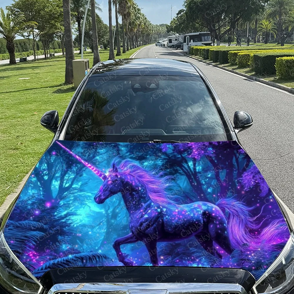 Dreamy Unicorn Car Hood Sticker PVC Self Waterproof Stick, Striking Auto Exterior Accessories Decor Protect Gift for Car Lover