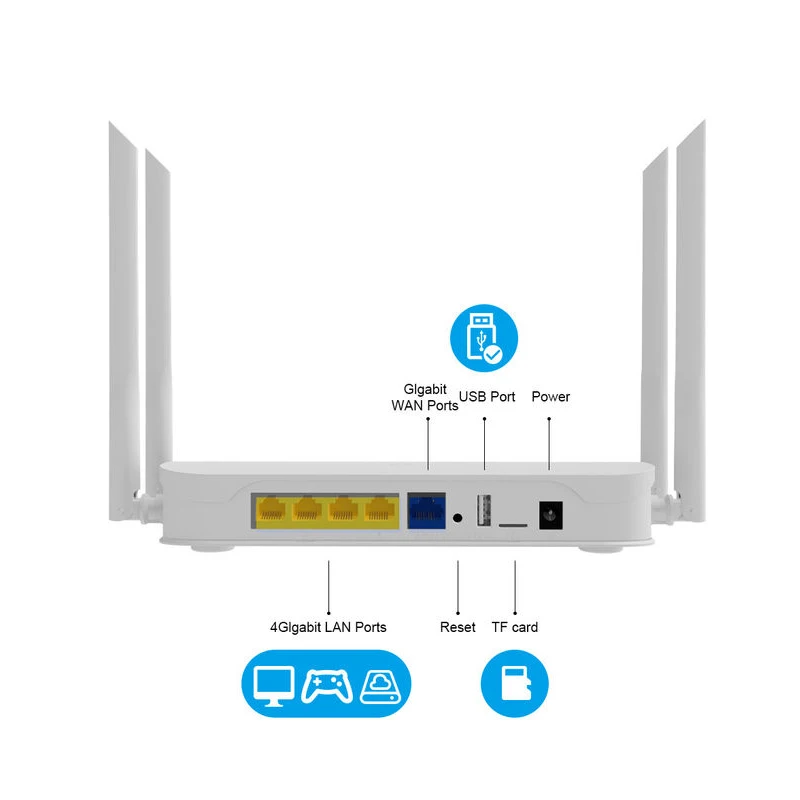 Cioswi Gigabit Wifi Router 1200Mbps 2.4ghz 5Ghz Wi-Fi Openwrt 4-LAN High Gain 4*5dbi Antenna Hotspot for 64 User