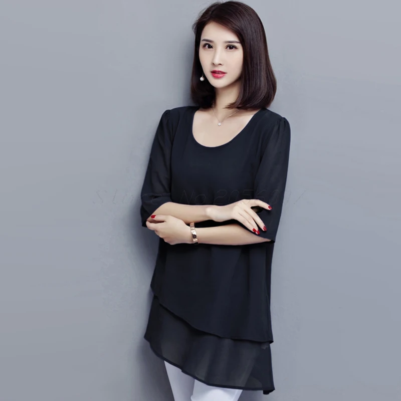 Vintage Chiffon Blouse Women Black Blusas Mujer De Moda 2022 Summer Korean Style 5XL oversized Tunic Tops Aesthetic Long Shirts