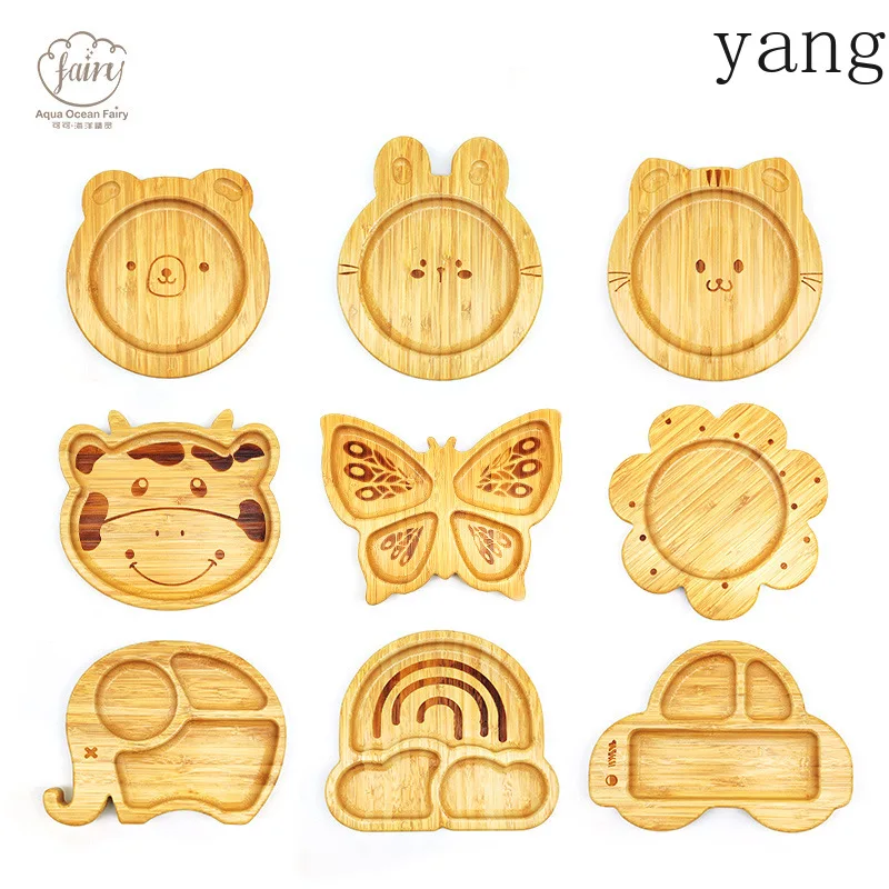 LMM plate complementary food plate cartoon anti-drop suction cup anti-overturn bamboo and wood tableware