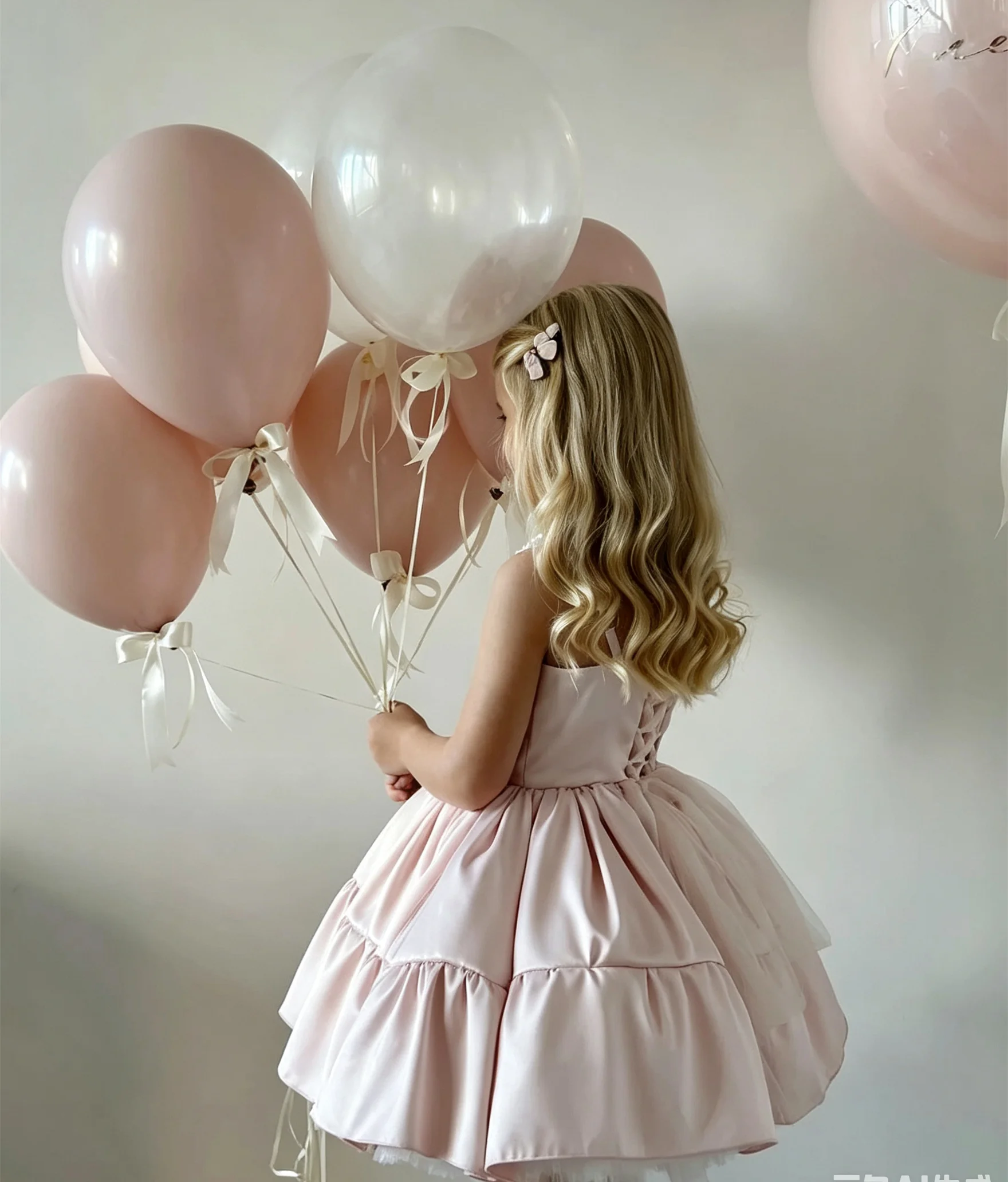 Wunderschönes ärmelloses Satin-Blumenmädchenkleid für Hochzeiten, bauschiges knielanges Kindergeburtstagskleid, Prinzessinnen-Abendballkleid. – Detail 2