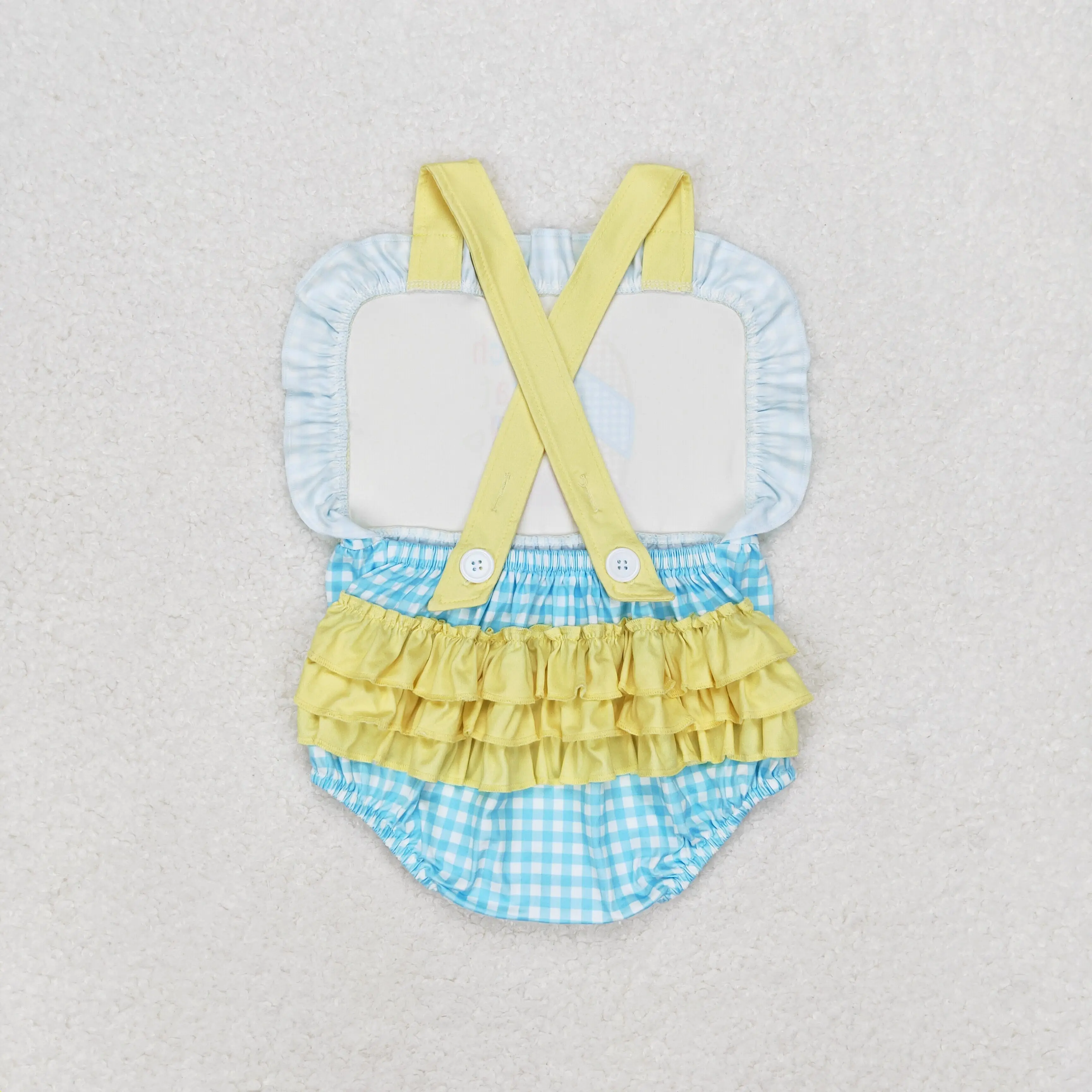 z95-15 SR0956 New Arrival baby rompers girls Beach plaid yellow lace vest romper Wholesale Summer Boutique baby girls clothes