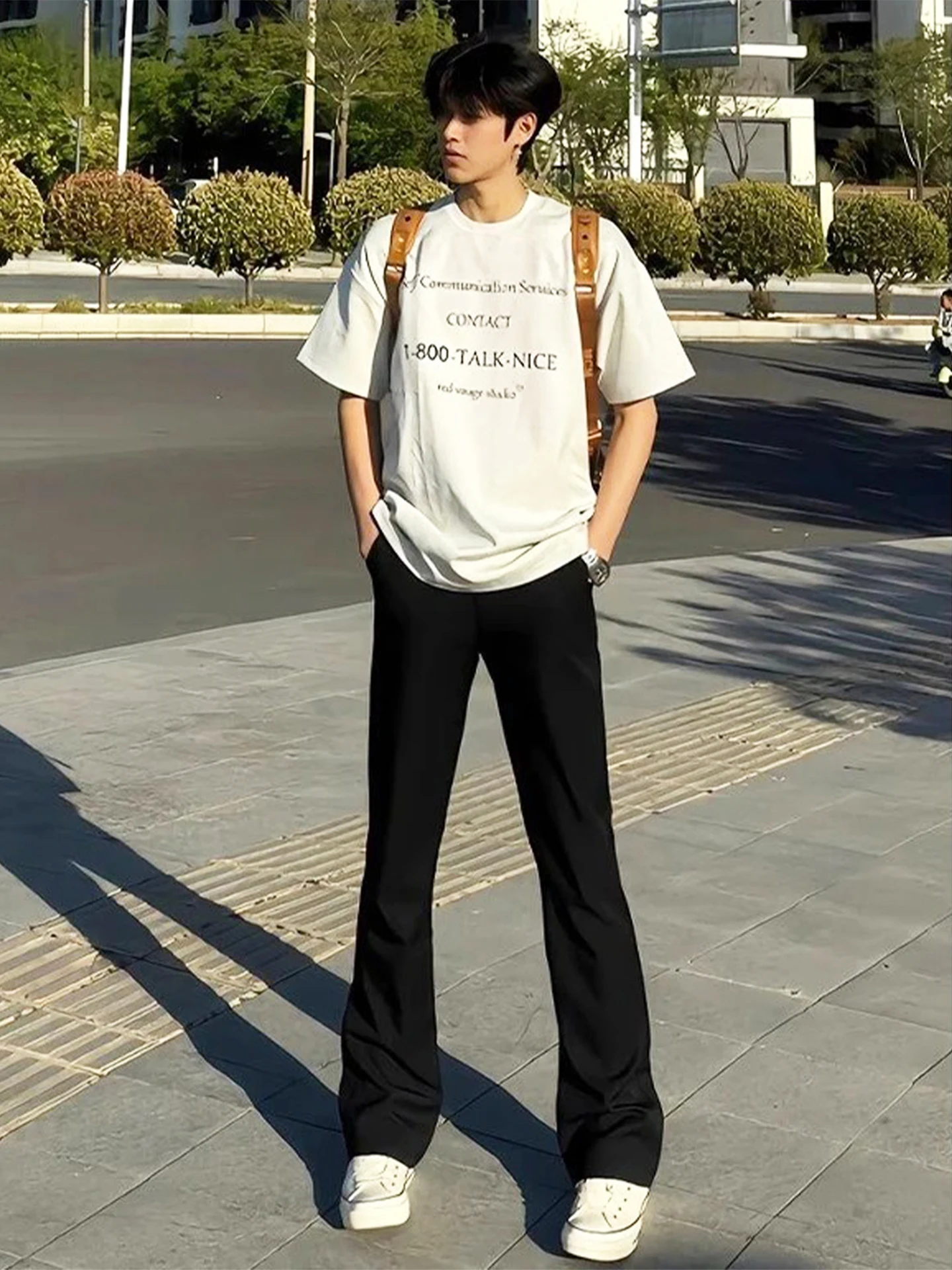 

Bla Ice Silk Straight Leg Men's Summer Thin American Sle Slimming Trousers Cool Narrow Casual Pants Micro Flared Legs