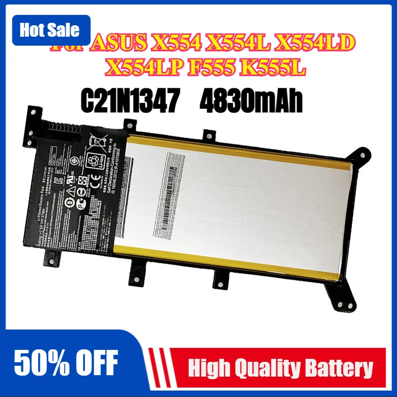 Batería para Portátil de 7.5V 4830mAh C21N1347 para ASUS X554 X554L X554LD X554LP F555 K555L FL5500 R556L W509L VM510 Y583L X555Q