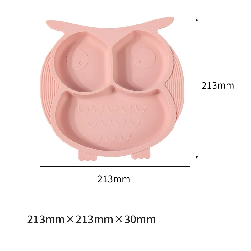 BPA FREE Food Grade Silicone Owl Plate, 3 Compartments Heatproof Suction Tray for Baby Kids Feeding