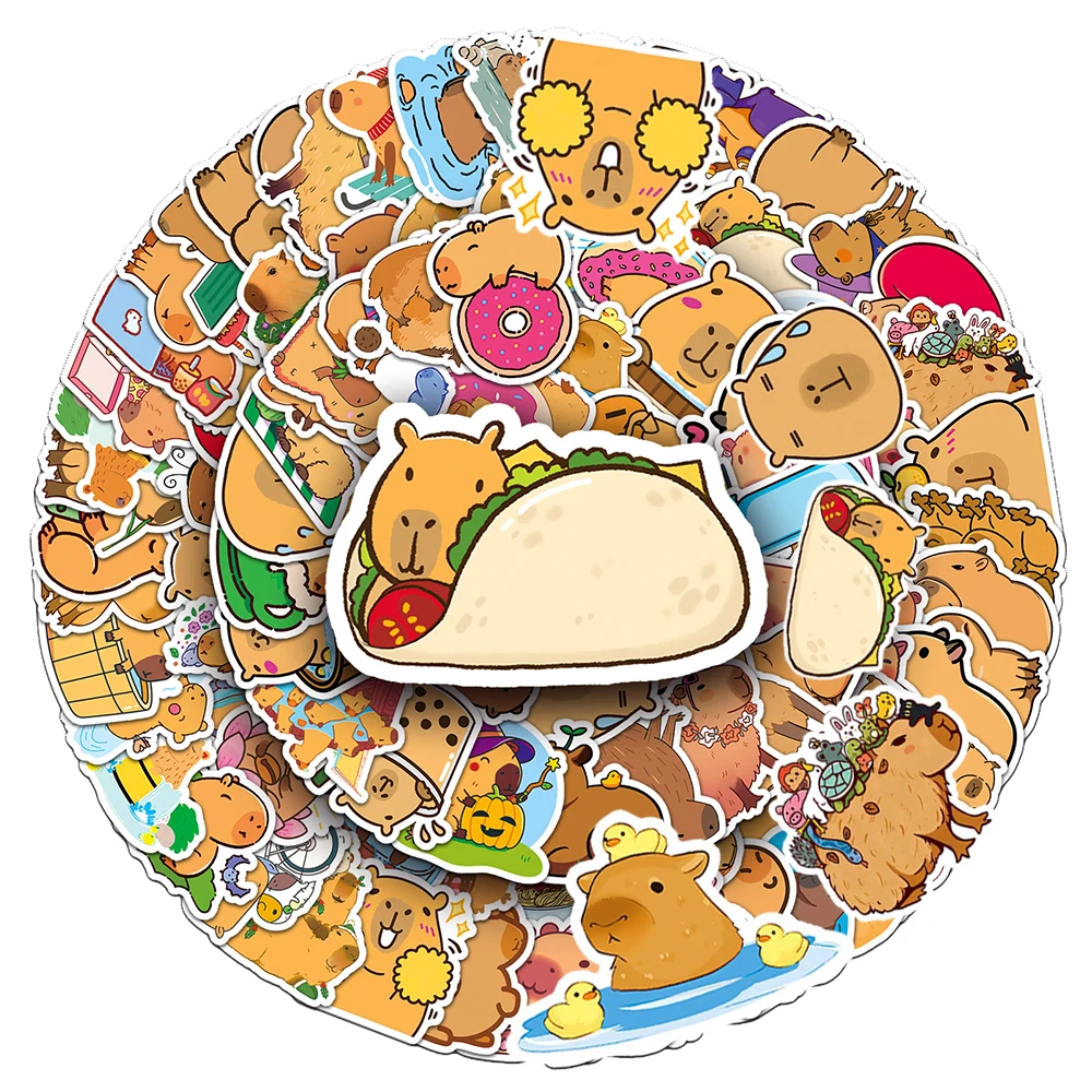 10/30/50/100pcs 어린이를위한 귀여운 동물 Capybara 만화 스티커 장난감 데칼 방수 DIY 전화 노트북 편지지 Kawaii 스티커